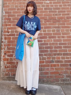 「アイテム（トートバッグ）」を使った、Megchuさん（レディース・155cm）の夏コーディネート