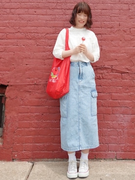 「アイテム（トートバッグ）」を使った、Megchuさん（レディース・155cm）の夏コーディネート