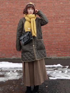 「アイテム（ニットキャップ/ビーニー）」を使った、Megchuさん（レディース・155cm）の冬コーディネート