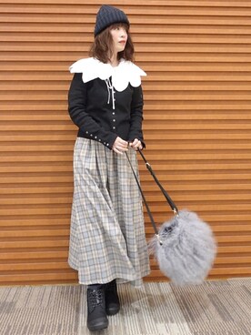 「チェック柄に恋してる」｜「アイテム（ニットキャップ/ビーニー）」を使った、Megchuさん（レディース・155cm）の冬コーディネート