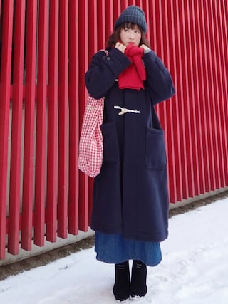 「Bifrost（ビフレスト）のリブニットマフラー（マフラー）」を使った、Megchuさん（レディース・155cm）の冬コーディネート