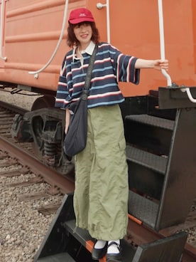 「Honeys（ハニーズ）のアイテム（帽子）」を使った、Megchuさん（骨格ナチュラル・レディース・155cm）の夏コーディネート