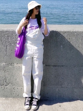「EDWIN（エドウィン）のアイテム（オールインワン・サロペット）」を使った、Megchuさん（レディース・155cm）の夏コーディネート