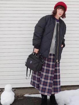 「アイテム（ダウンジャケット/コート）」を使った、Megchuさん（レディース・155cm）の冬コーディネート