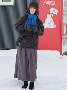 「アイテム（ニットキャップ/ビーニー）」を使った、Megchuさん（レディース・155cm）の冬コーディネート