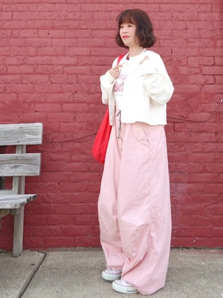 「BEAMS BOY（ビームスボーイ）のBEAMS BOY / US ARMY オーバー パンツ ガーメント ダイ（その他パンツ）」を使った、Megchuさん（レディース・155cm）の夏コーディネート