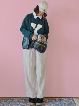 「アイテム（スリッポン）」を使った、Megchuさん（レディース・155cm）の冬コーディネート