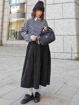 「アイテム（ニットキャップ/ビーニー）」を使った、Megchuさん（レディース・155cm）の秋コーディネート