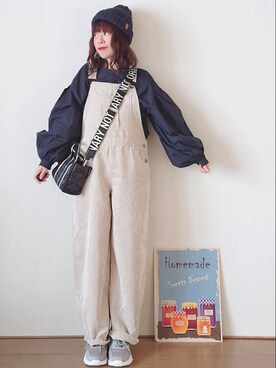 「RODE SKO」｜「アイテム（オールインワン・サロペット）」を使った、Megchuさん（レディース・155cm）の冬コーディネート
