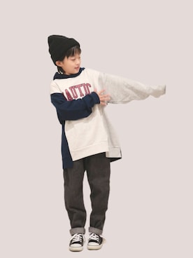 「ロゴパーカー」｜「アイテム（帽子）」を使った、＊sara＊さん（キッズ・120cm）の冬コーディネート