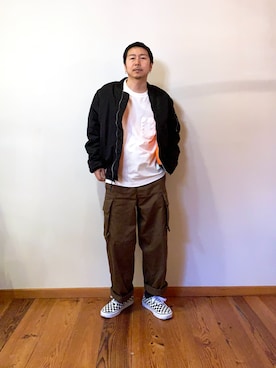 「低身長男子」｜「アイテム（MA-1）」を使った、Fujioさん（メンズ・165cm）の冬コーディネート