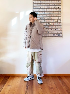 「アイテム（ミリタリージャケット、シルバー系）」を使った、Fujioさん（メンズ・165cm）の冬コーディネート