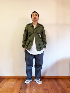 「アイテム（ミリタリージャケット）」を使った、Fujioさん（メンズ・165cm）の冬コーディネート