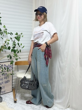 「アイテム（バンダナ/スカーフ）」を使った、おしゃれ豆知識💡のSERINAさん（レディース・164cm）の夏コーディネート