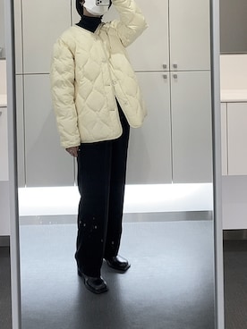 「AMERI」｜「アイテム（ダウンジャケット/コート）」を使った、アイリさん（レディース・155cm）の秋コーディネート