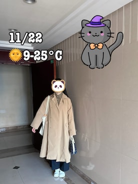 「秋」｜「アイテム（ステンカラーコート）」を使った、ジェーン ちゃんさん（レディース・158cm）の秋コーディネート