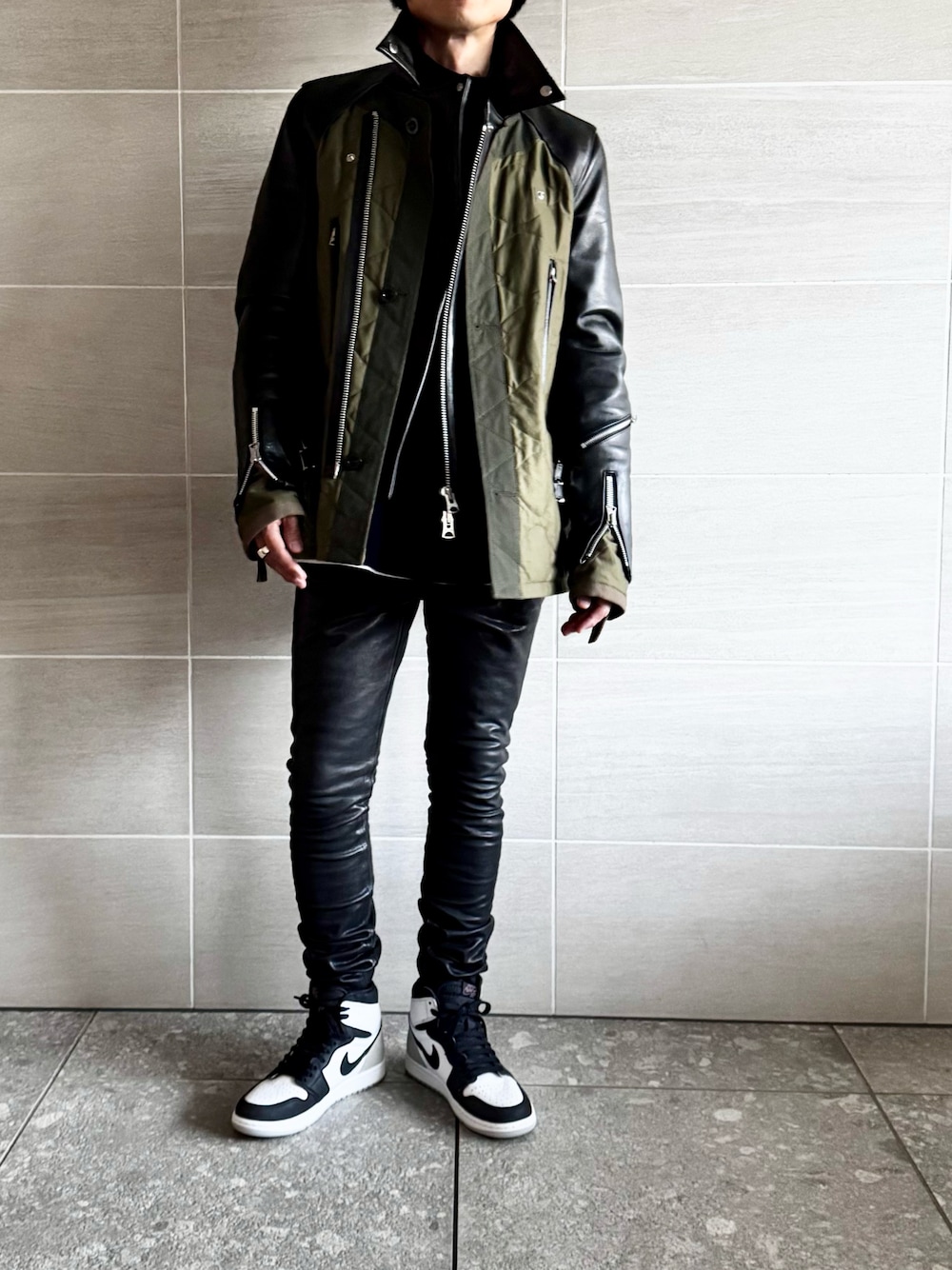 sacai ニット ライダース ドッキングコート 3/コート 黒 サカイ