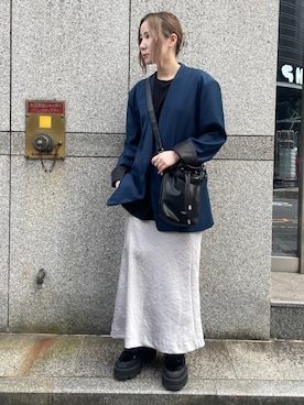 「DANKE SCHON（ダンケシェーン）のアイテム（ノーカラージャケット）」を使った、IZUHARA MAYUさん（レディース・155cm）の夏コーディネート