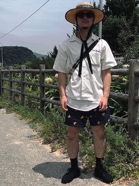 「RADIALL（ラディアル）のアイテム」を使った、ryugoさん（メンズ・169cm）の夏コーディネート