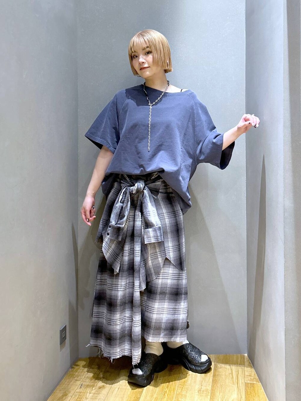 コエル チェックジャガードアシメスカート シャツ シャツライクアシメ 