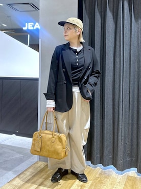「JEANASIS（ジーナシス）の【SET UP対応】テーラードWジャケット/634616（テーラードジャケット、ブラック系）」を使った、マキ（JEANASiS）さん（レディース・165cm）の春コーディネート
