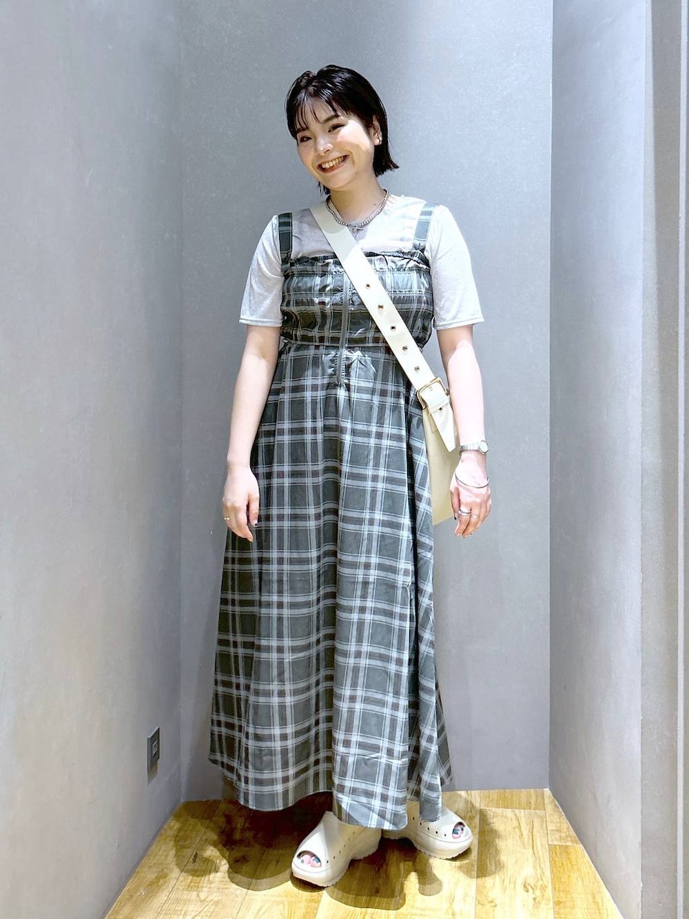 JEANASIS フロントZIPシャーリングOP ライトグレー ワンピース