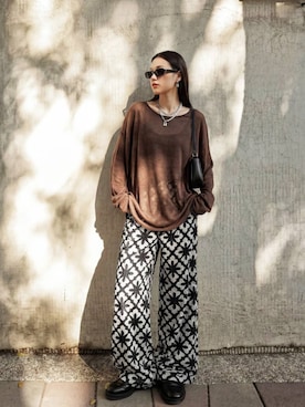 「antiqua（アンティカ）の刺繍 ワイドパンツ（Pants、その他）」を使った、antiquaさん（レディース・160cm）の春コーディネート