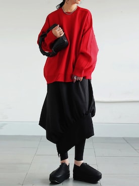 「レッド」｜「アイテム（スリッポン）」を使った、antiquaさん（レディース・154cm）の秋コーディネート