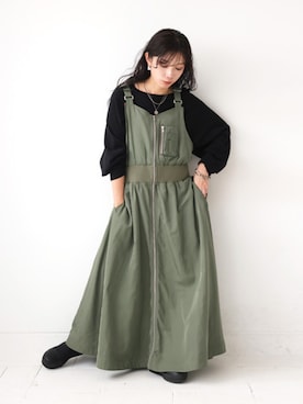 「ミリタリーコーデ」｜「アイテム（ワンピース/ドレス）」を使った、antiquaさん（レディース・154cm）の冬コーディネート