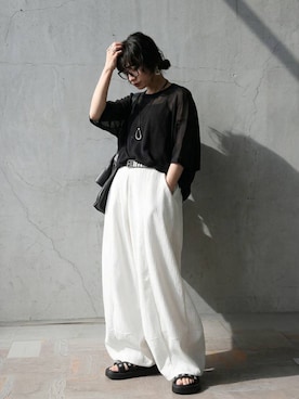 「antiqua（アンティカ）のシアーニット プルオーバー（Knitwear、ブラック系）」を使った、antiquaさん（レディース・160cm）の春コーディネート