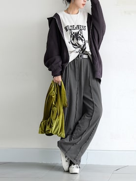 「アイテム（パーカー）」を使った、antiquaさん（レディース・154cm）の秋コーディネート