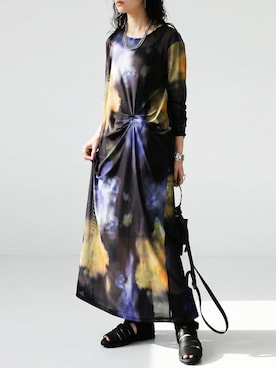 「antiqua（アンティカ）のシアー アート柄 ワンピース（One piece dress、ブルー系）」を使った、antiquaさん（レディース・160cm）の春コーディネート