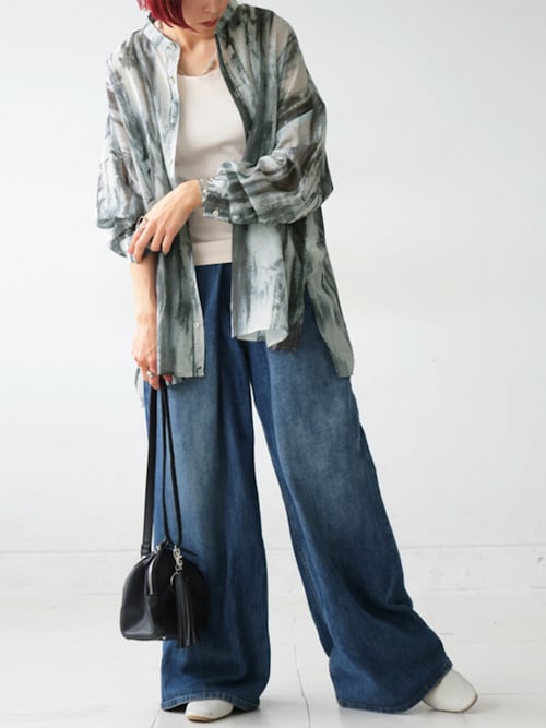 ブラウス シャツ ニュアンス柄シアーシャツ レディース antiqua ブラウス シャツ ニュアンス柄シアーシャツ レディース