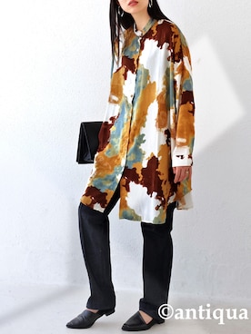 「柄シャツ」｜antiquaさん（レディース・165cm）の冬コーディネート