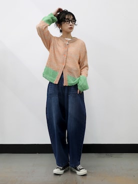 「アイテム（カーディガン/ボレロ、オレンジ系）」を使った、antiquaさん（レディース・169cm）の春コーディネート