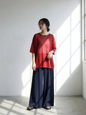 「antiqua（アンティカ）のシアーニット プルオーバー（Knitwear、レッド系）」を使った、antiquaさん（レディース・160cm）の春コーディネート
