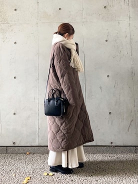 「coca（coca）（コカ）のアイテム（ノーカラーコート）」を使った、yui ☽ 低身長/骨格ストレートさん（レディース・153cm）の冬コーディネート