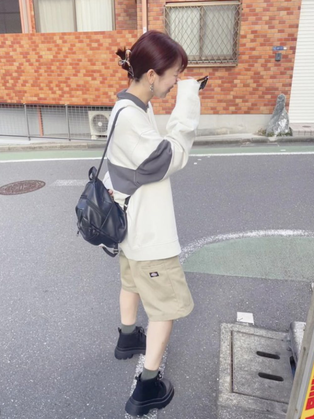 「Dickiesのアイテム（バックパック/リュック、ブラック系）」を使った、Misaki さん（骨格ナチュラル・レディース・162cm）の冬コーディネートの1枚目の写真