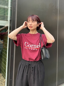 「A part by（アパートバイ）のCollege_Tシャツ（Tシャツ/カットソー、レッド系）」を使った、しまゆう / 47歳アパレル会社員さん（レディース・161cm）の夏コーディネート
