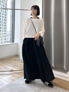 「A part by（アパートバイ）の【UVカット】メッシュニットプルオーバー（ニット/セーター、ホワイト系）」を使った、しまゆう / 47歳アパレル会社員さん（レディース・161cm）の夏コーディネート