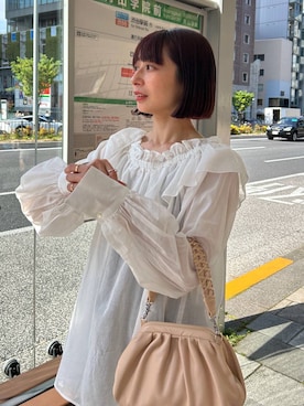 「A part by（アパートバイ）のオフショルブラウス（シャツ/ブラウス、ホワイト系）」を使った、しまゆう / 47歳アパレル会社員さん（レディース・161cm）の春コーディネート