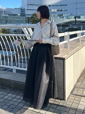 「A part by（アパートバイ）のダブルラッセルタックスカート（スカート、ブラック系）」を使った、しまゆう / 47歳アパレル会社員さん（レディース・161cm）の春コーディネート