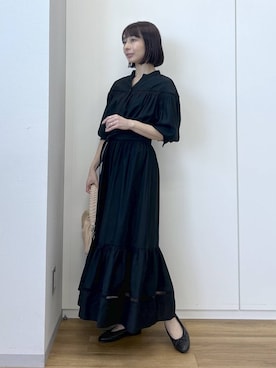 「Andemiu（アンデミュウ）のレースギャザーワンピース653171（ワンピース、ブラック系）」を使った、しまゆう / 47歳アパレル会社員さん（レディース・161cm）の春コーディネート