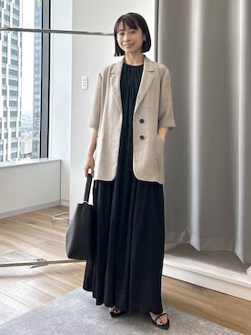 「Andemiu（アンデミュウ）のポーチツキワンショルダーBAG639654（ショルダーバッグ、ブラック系）」を使った、しまゆう / 47歳アパレル会社員さん（レディース・161cm）の夏コーディネート