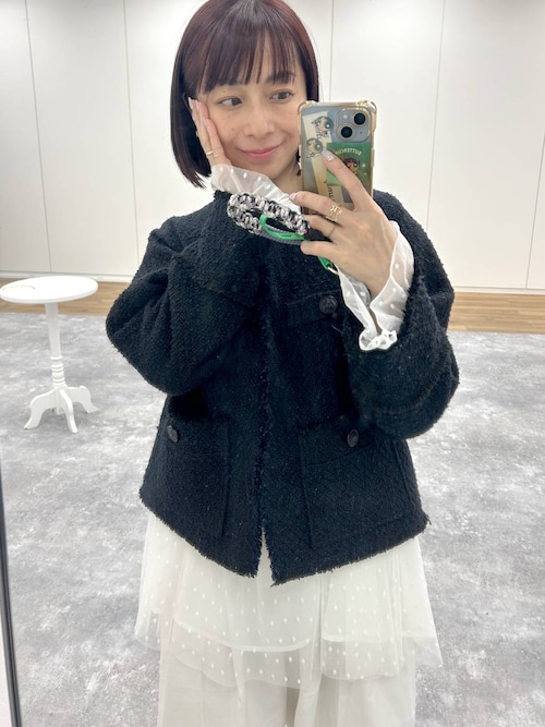 Sサイズ展開・セットアップ対応】ツイードノーカラージャケット（ノー