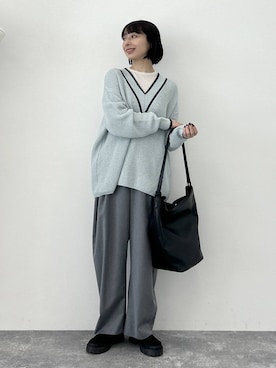 「A part by（アパートバイ）のソフトバケツBIGBAG（トートバッグ、ブラック系）」を使った、しまゆう / 47歳アパレル会社員さん（レディース・161cm）の春コーディネート