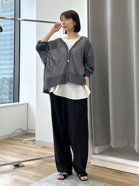 「A part by（アパートバイ）の【WEB限定】シアーBIGカーディガン（カーディガン/ボレロ、グレー系）」を使った、しまゆう / 47歳アパレル会社員さん（レディース・161cm）の夏コーディネート