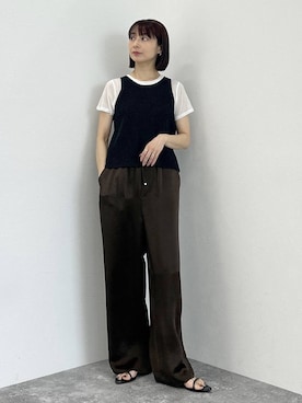 「A part by（アパートバイ）のナローストラップサンダル（サンダル、ブラック系）」を使った、しまゆう / 47歳アパレル会社員さん（レディース・161cm）の夏コーディネート