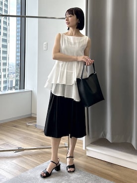 「Andemiu（アンデミュウ）のポーチツキワンショルダーBAG639654（ショルダーバッグ、ブラック系）」を使った、しまゆう / 47歳アパレル会社員さん（レディース・161cm）の夏コーディネート