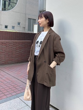 「A part by（アパートバイ）の≪追加3≫シアーWジャケット（テーラードジャケット、ブラウン系）」を使った、しまゆう / 47歳アパレル会社員さん（レディース・161cm）の夏コーディネート